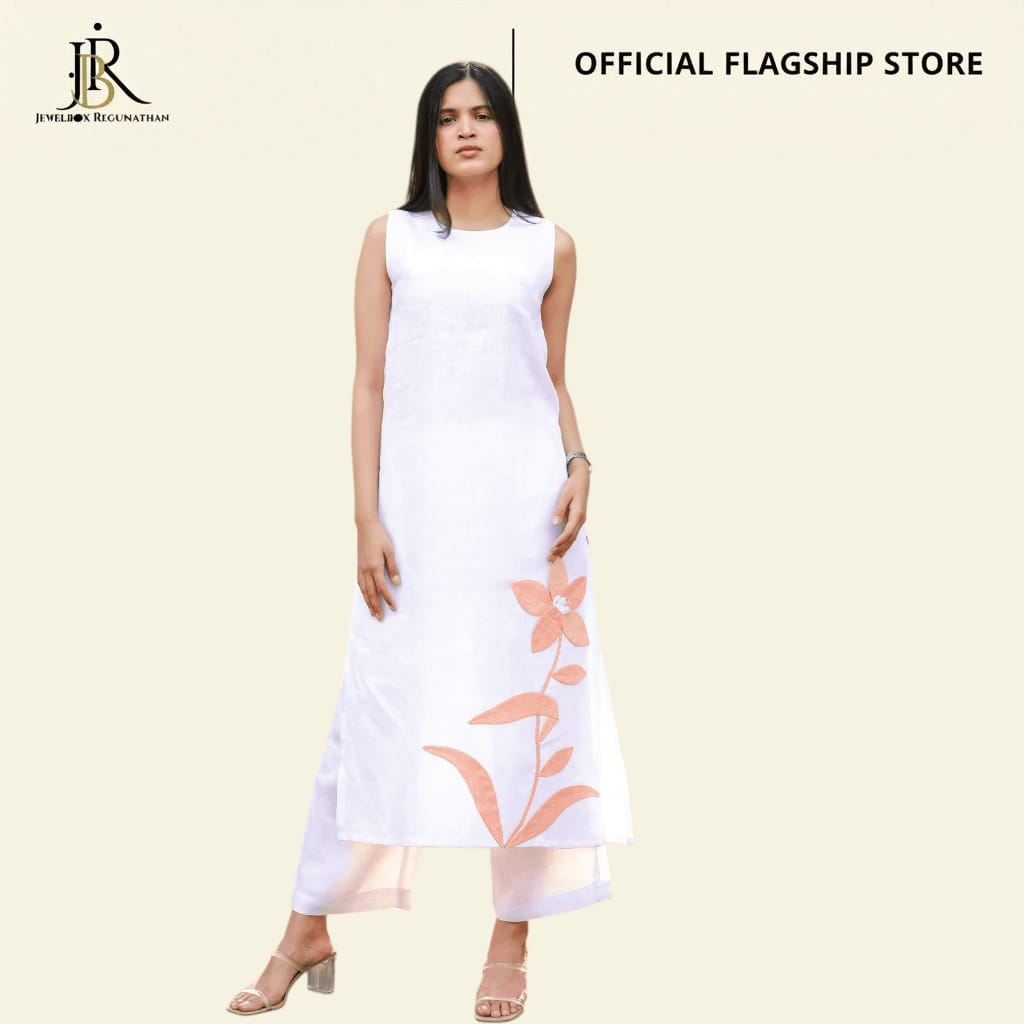 White Floral Printed Kurti Set