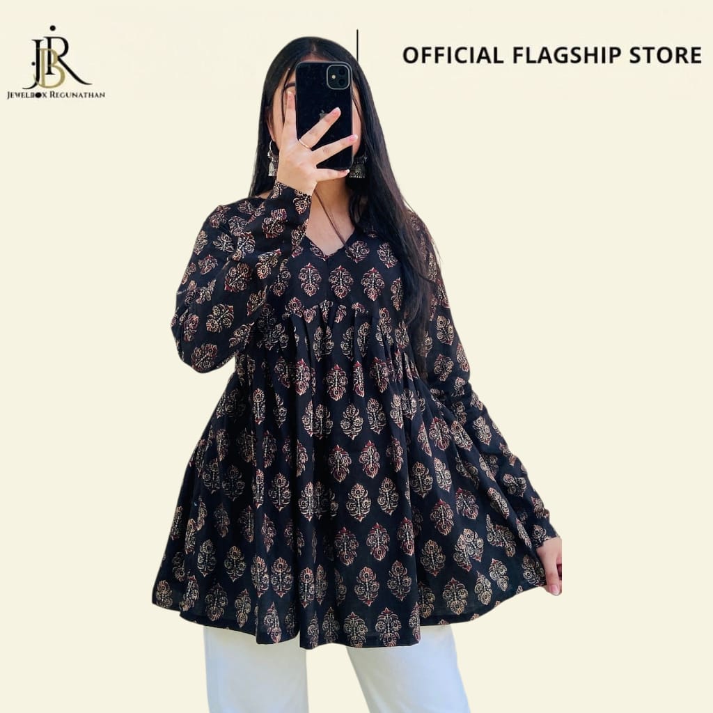 Long Sleeves Peplum Style Printed Dress