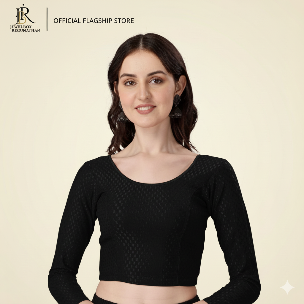 Womens Cotton Lycra Stretchable Elbow-Length Saree Crop top