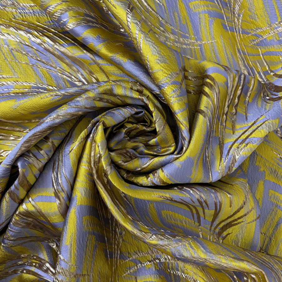 حرير جاكارد زري – نقش ذهبي وأزرق