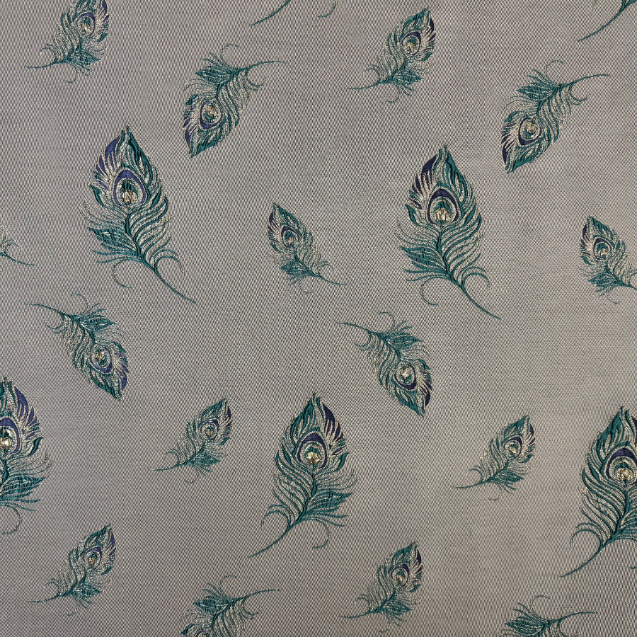 حرير جاكارد زري – نقش ريش الطاووس – رمادي مائل للفضي