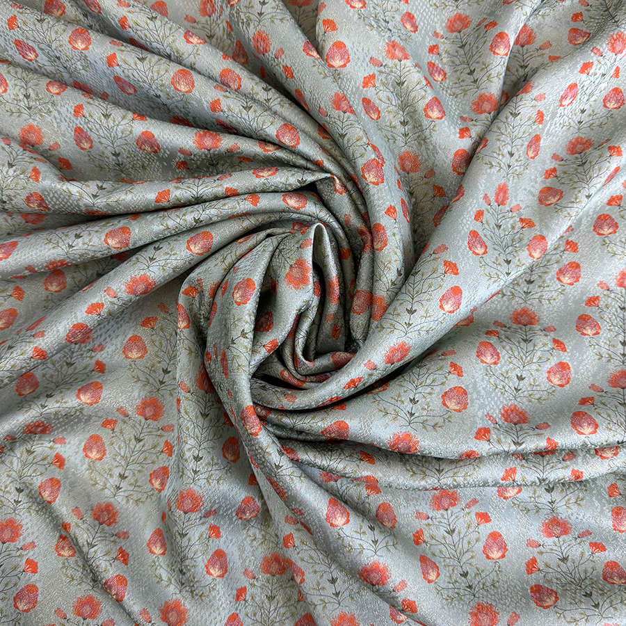 نقشة زهور حمراء على خلفية خضراء فاتحة