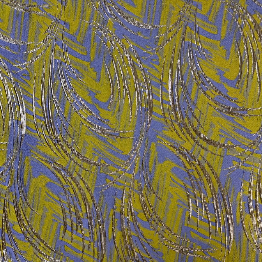 حرير جاكارد زري – نقش ذهبي وأزرق