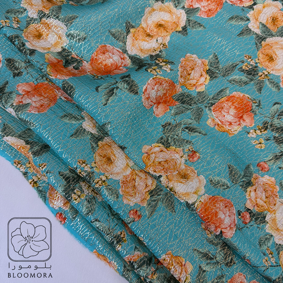 نقشة ورود وردية وصفراء على خلفية تركوازية