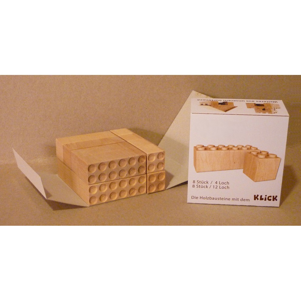 16 Stück Holzbausteine: 8 Stück / 12 Loch, 8 Stück / 4 Loch