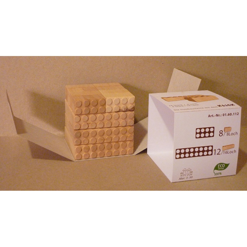 20 Stück Holzbausteine: 12 Stück / 16 Loch, 8 Stück / 8 Loch