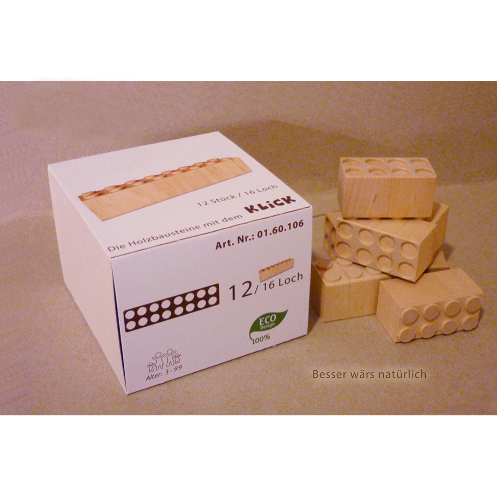12 Stück Holzbausteine / 16 Loch