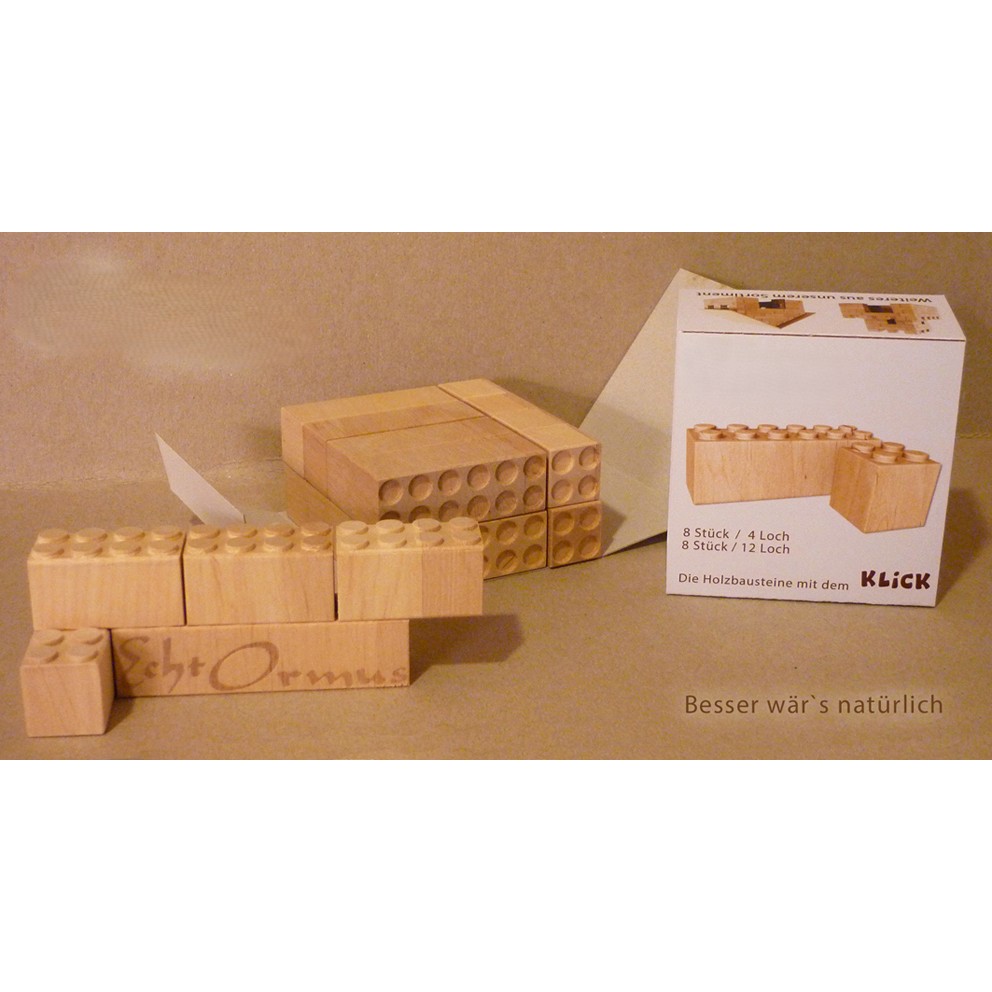 16 Stück Holzbausteine: 8 Stück / 12 Loch, 8 Stück / 4 Loch