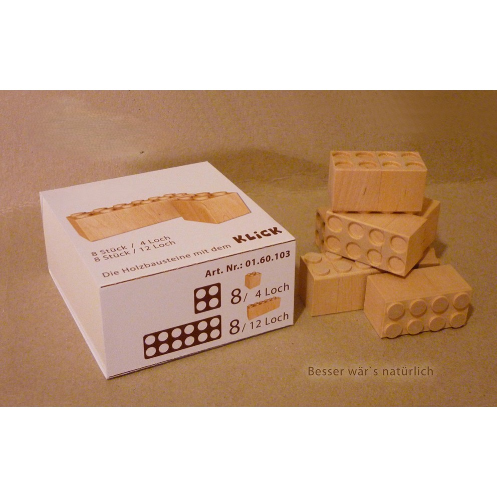 16 Stück Holzbausteine: 8 Stück / 12 Loch, 8 Stück / 4 Loch