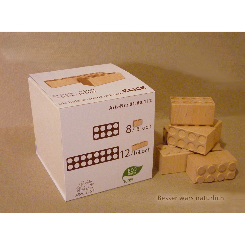 20 Stück Holzbausteine: 12 Stück / 16 Loch, 8 Stück / 8 Loch