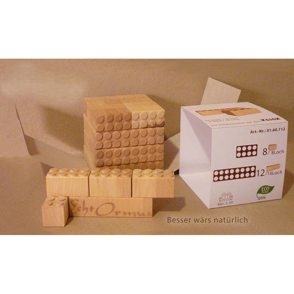 20 Stück Holzbausteine: 12 Stück / 16 Loch, 8 Stück / 8 Loch