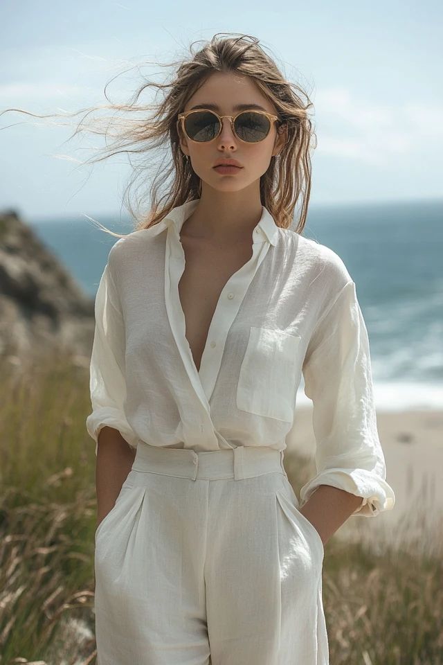 White Linen Shirt and Trousers Set