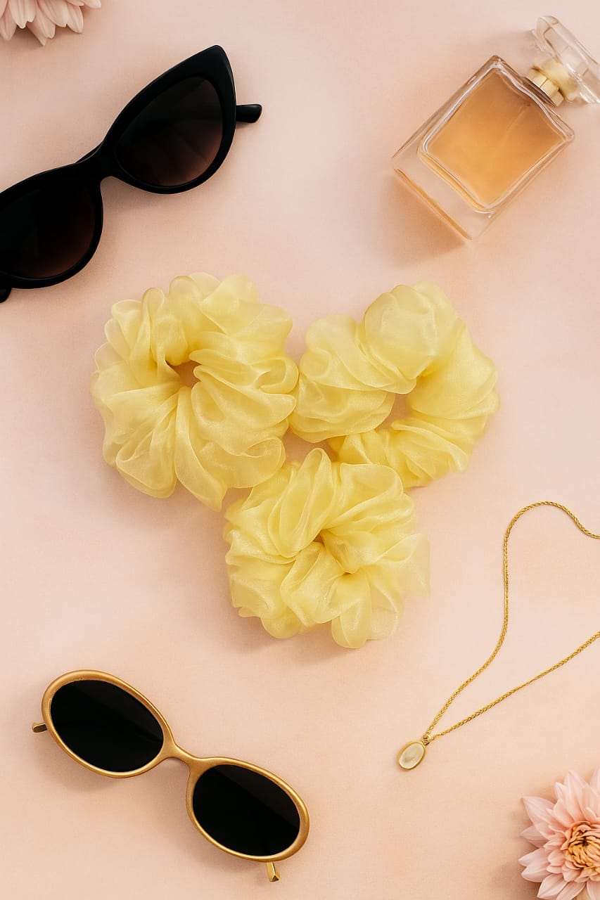 Yellow Organza Scrunchies