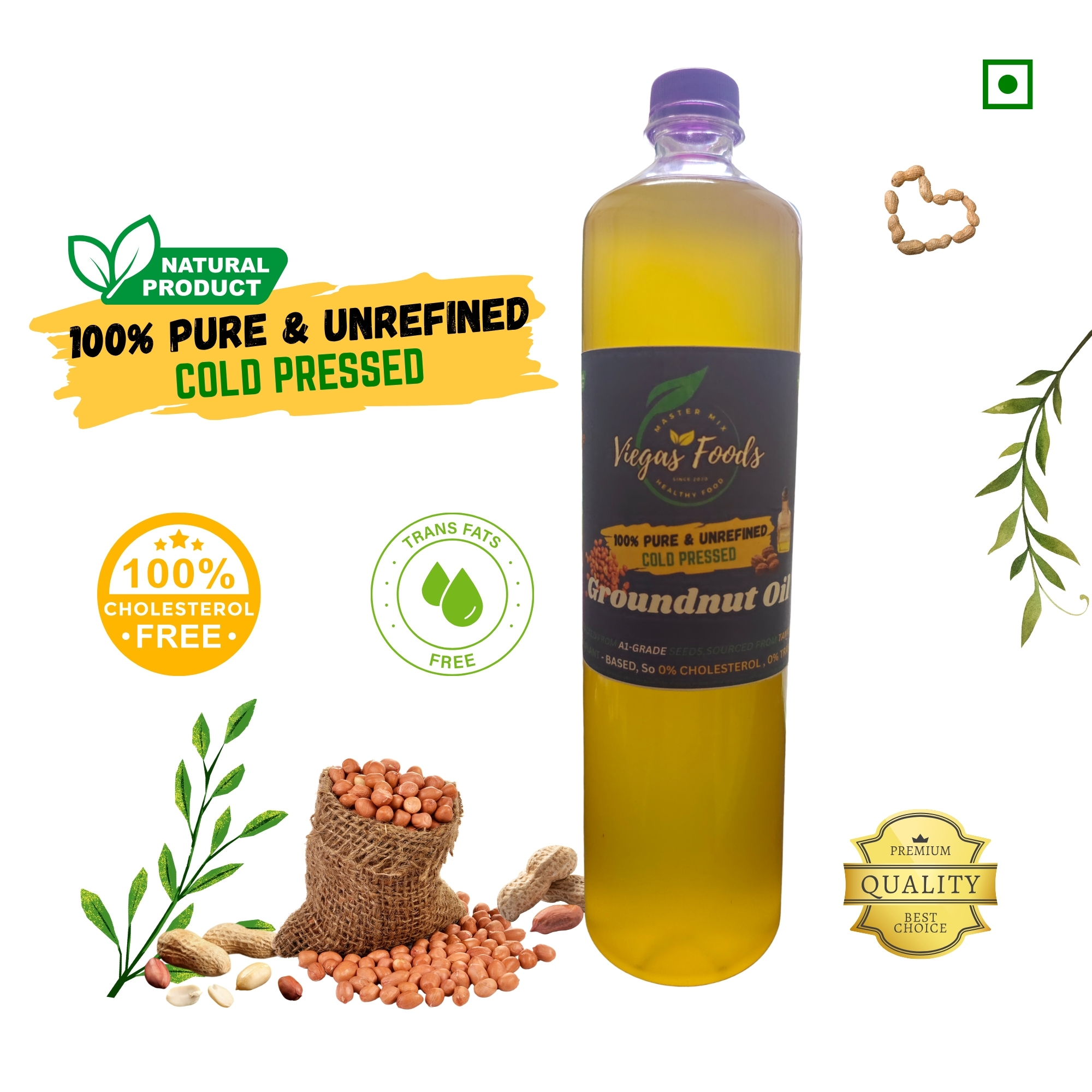 Pure & Unrefined Cold Pressed Groundnut Oil VIEGAS FOODS