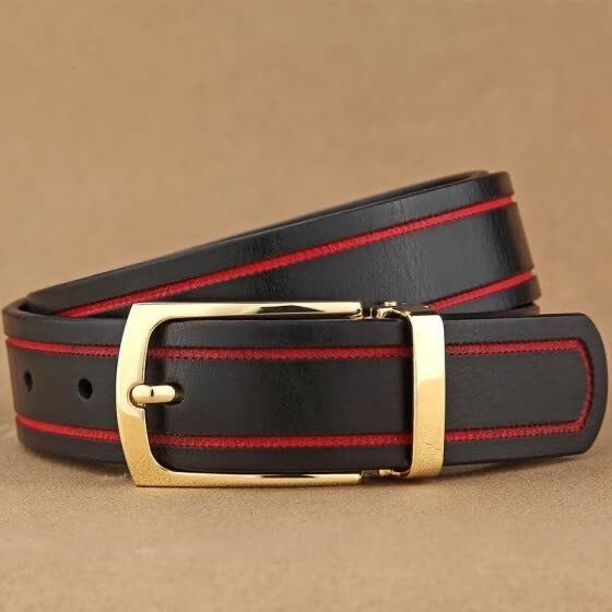 Black Leather Belt with Red Accent