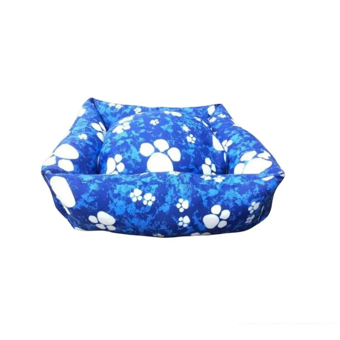 Blue Paw Print Pet Bed