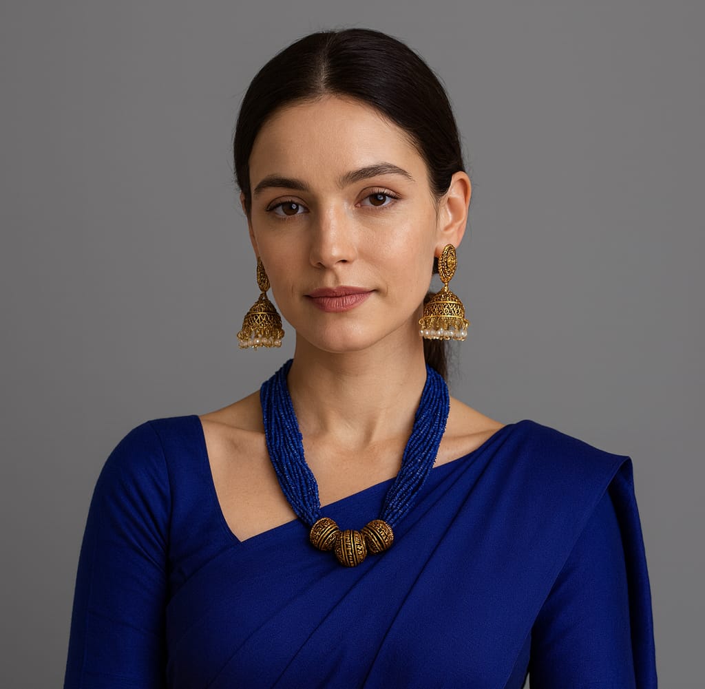Traditional Blue Beaded Necklace Set