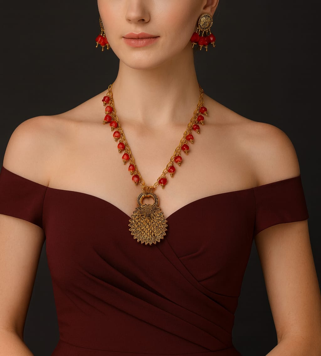 Traditional Peacock Pendant Necklace Set