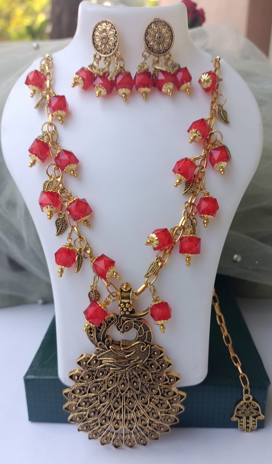 Traditional Peacock Pendant Necklace Set