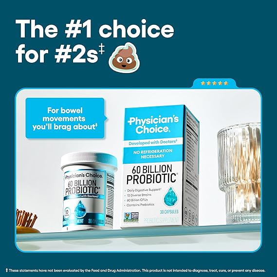 Physician's CHOICE Probiotics 60 Billion CFU - 10 Strains + Organic Prebiotics - Immune, Digestive & Gut Health - Supports Occasional Constipation, Diarrhea, Gas & Bloating - for Women & Men - 60ct