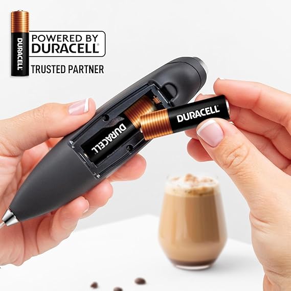 Zulay Kitchen Powerful Milk Frother Wand With 2 Duracell Batteries - Ultra Fast Handheld Drink Mixer - Electric Whisk Foam Maker for Coffee, Lattes, Cappuccino, Matcha, Hot Chocolate & Creamer - Black