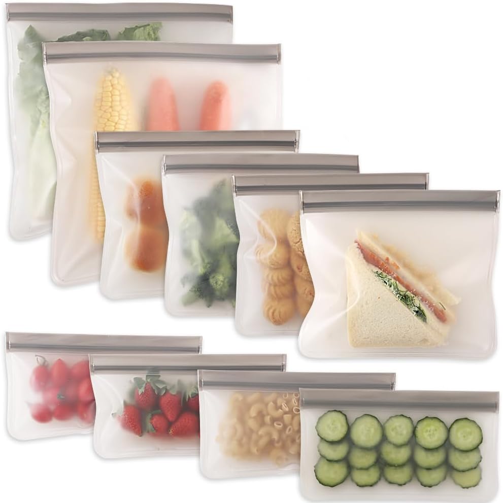 Reusable Gallon Freezer Bags 10 Packs, Ziplock Leakproof Reusable Gallon Bags for Marinate Meats, Fruit, Sandwich, Snack, Home Organization, Eco-Friendly