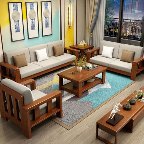 Modern Wooden Living Room Sofa Set