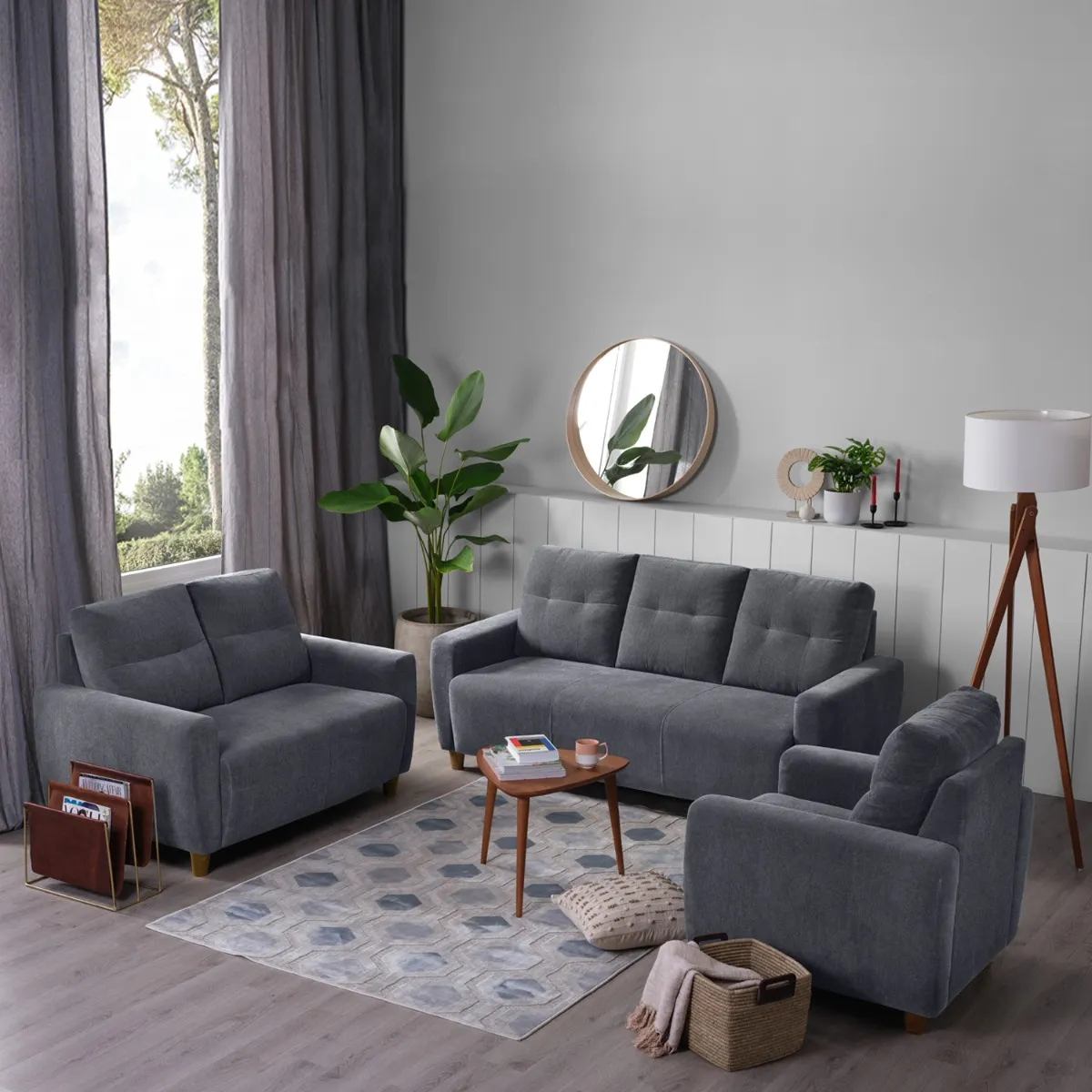 Modern Gray Living Room Sofa Set