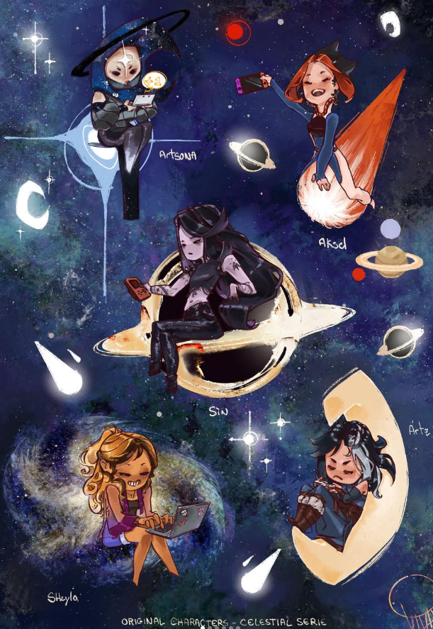 Original characters celestial body serie - sticker sheet