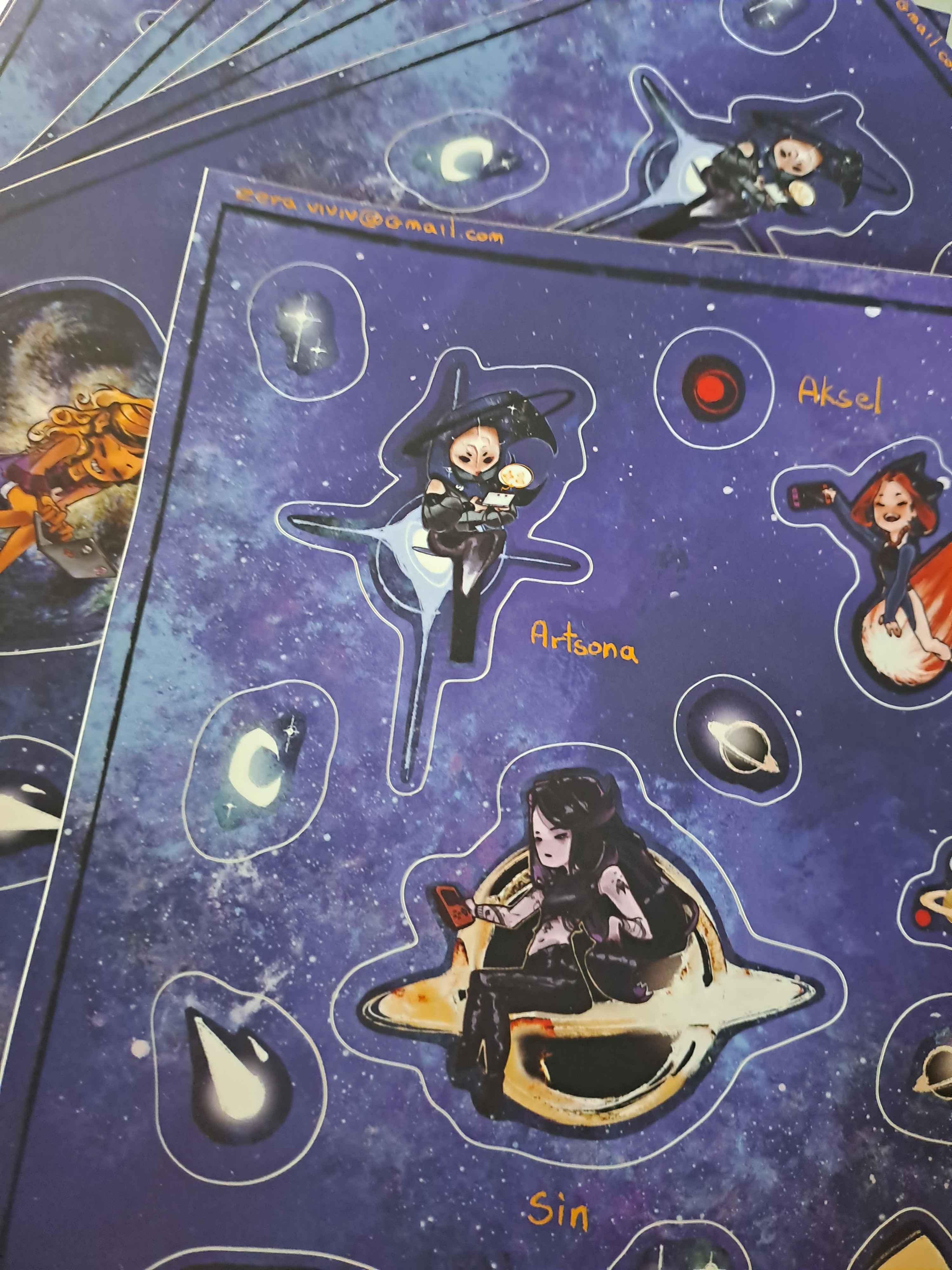 Original characters celestial body serie - sticker sheet