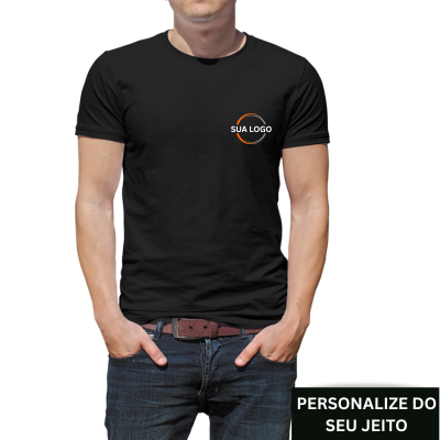 Camiseta preta masculina 100% algodão 30/1 penteadaa
