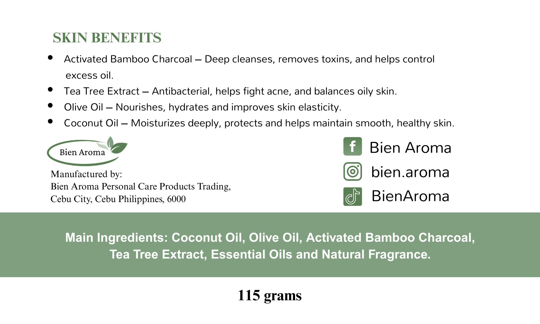 Bien Aroma Bamboo Charcoal with Tea Tree Extract Artisan Luxury Soap