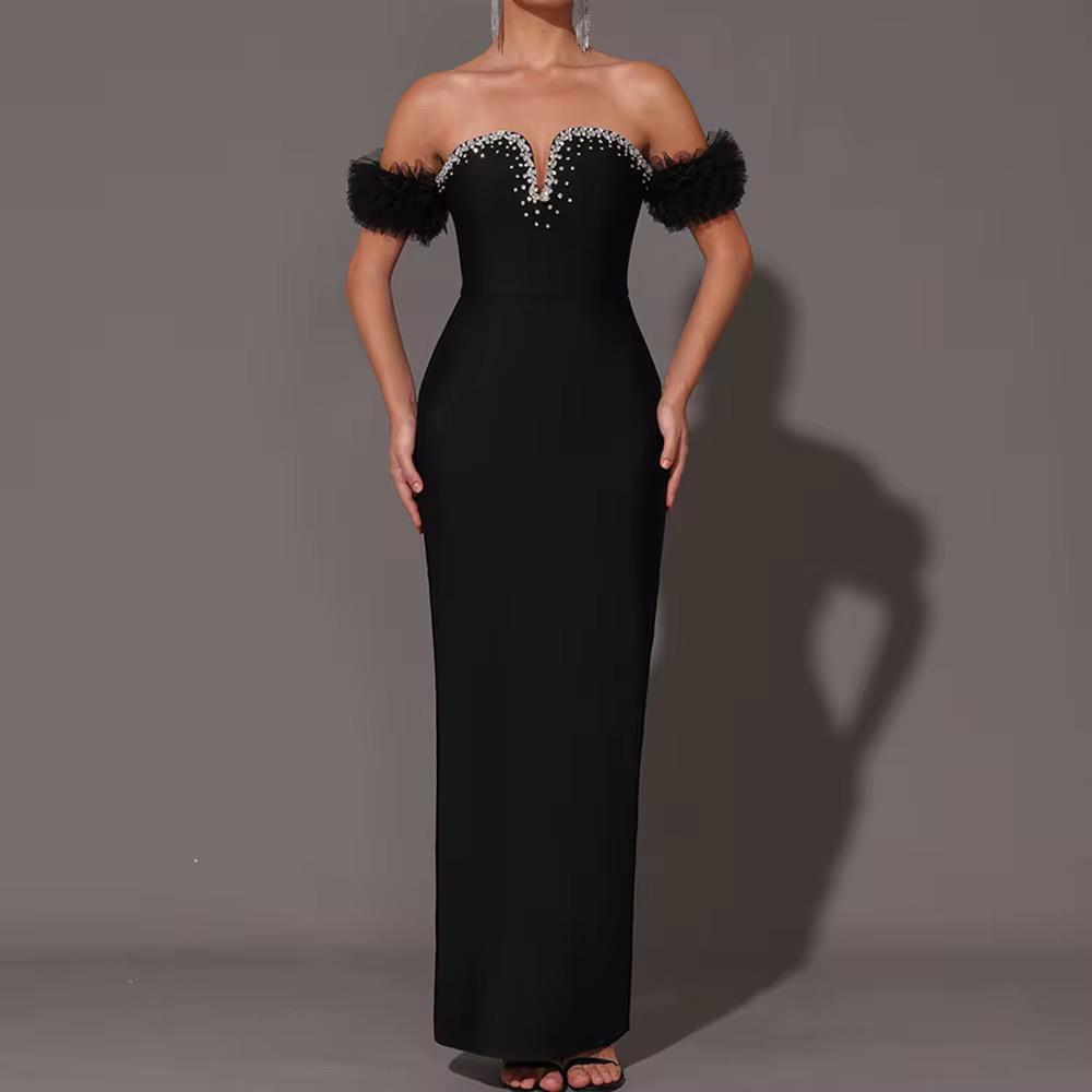 Elegant Off-Shoulder Black Evening Gown
