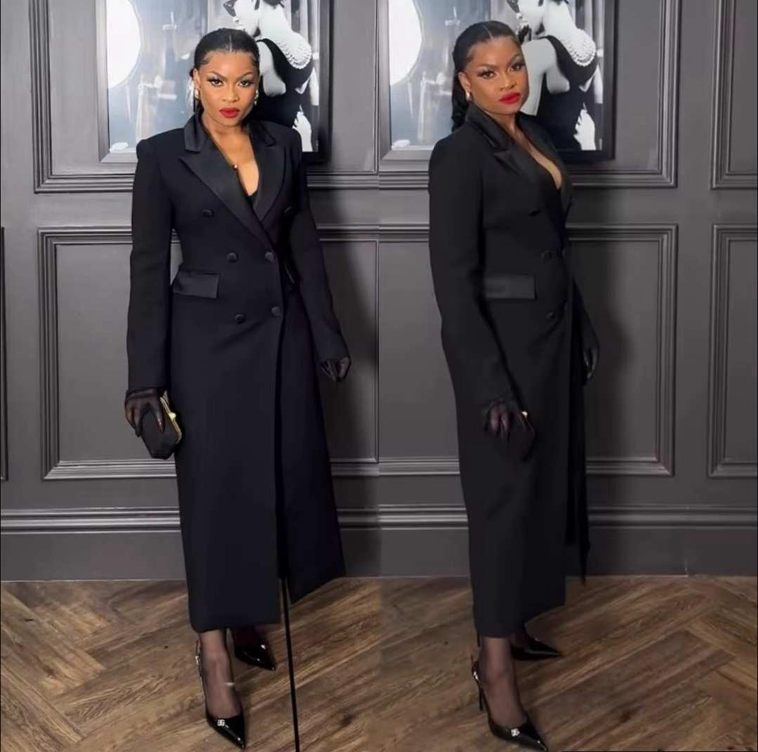 Elegant Black Double-Breasted Coat Dress