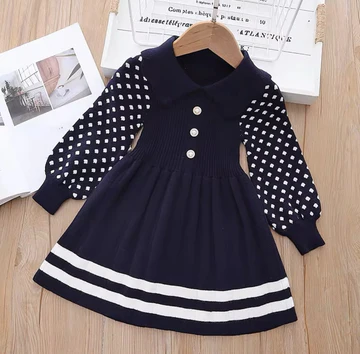Girls' Navy Knitted Dress