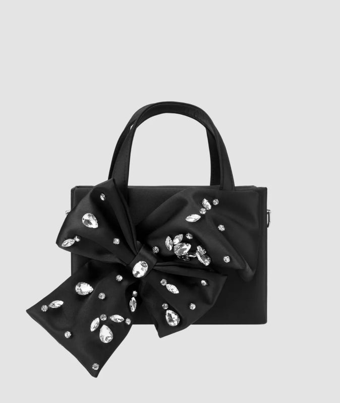 Black Embellished Bow Handbag