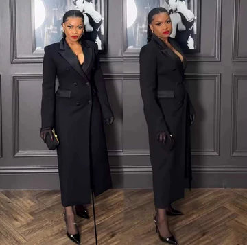 Elegant Black Double-Breasted Long Coat