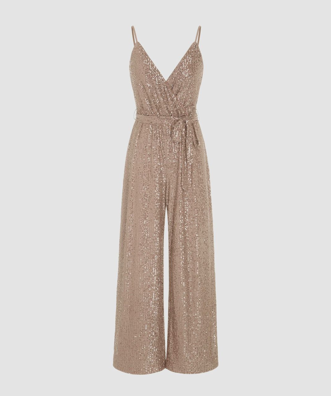 Sequin belted sleevless jumpsuit