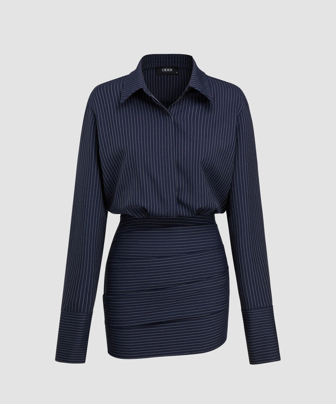 Brown Ribbed Shirt Dress