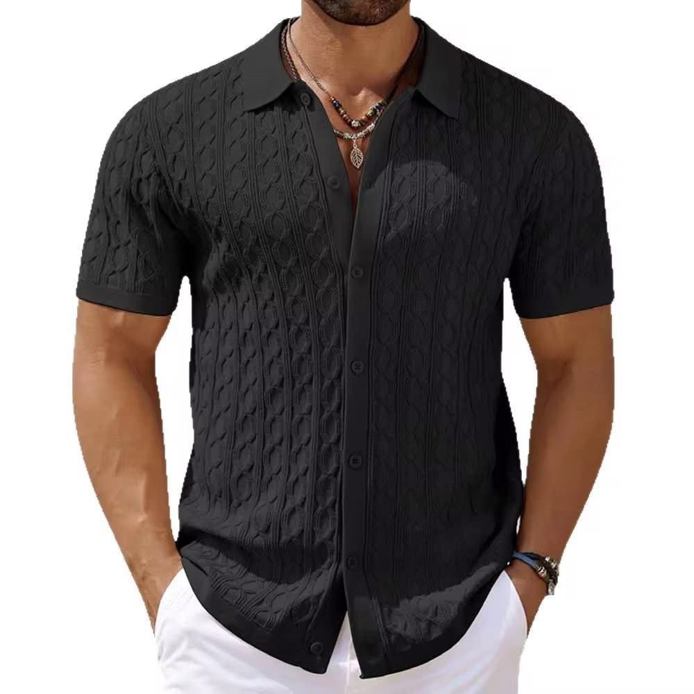 Men’s Short Sleeve Knit Button-Up Shirt