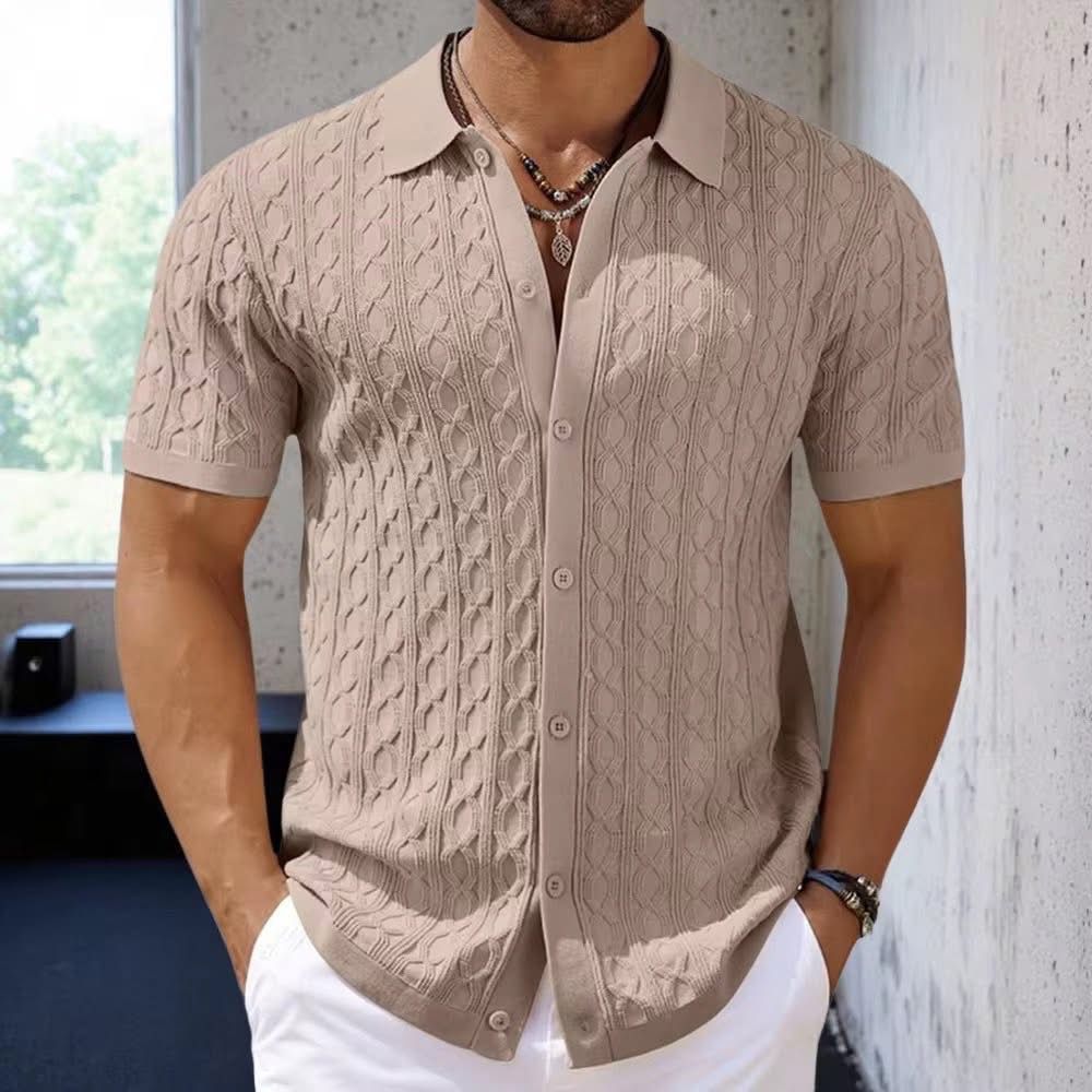 Men’s Short Sleeve Knit Button-Up Shirt