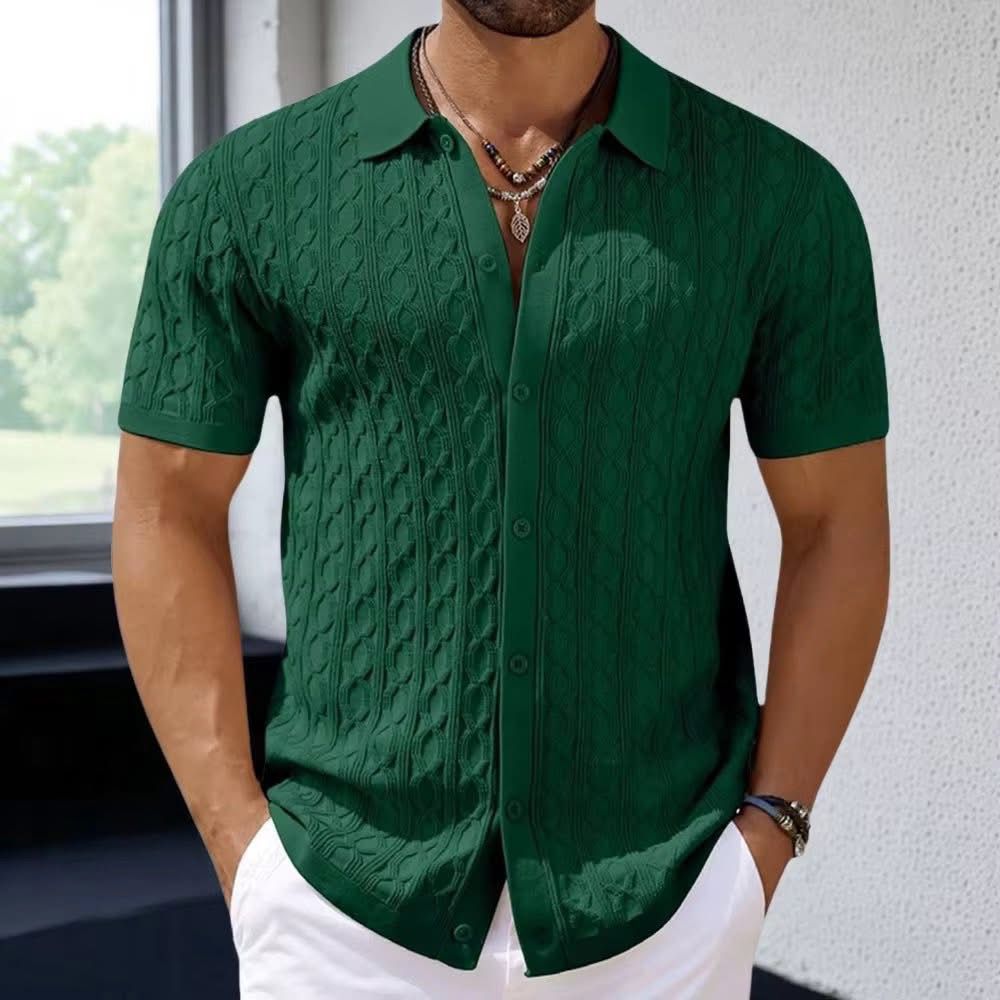 Men’s Short Sleeve Knit Button-Up Shirt