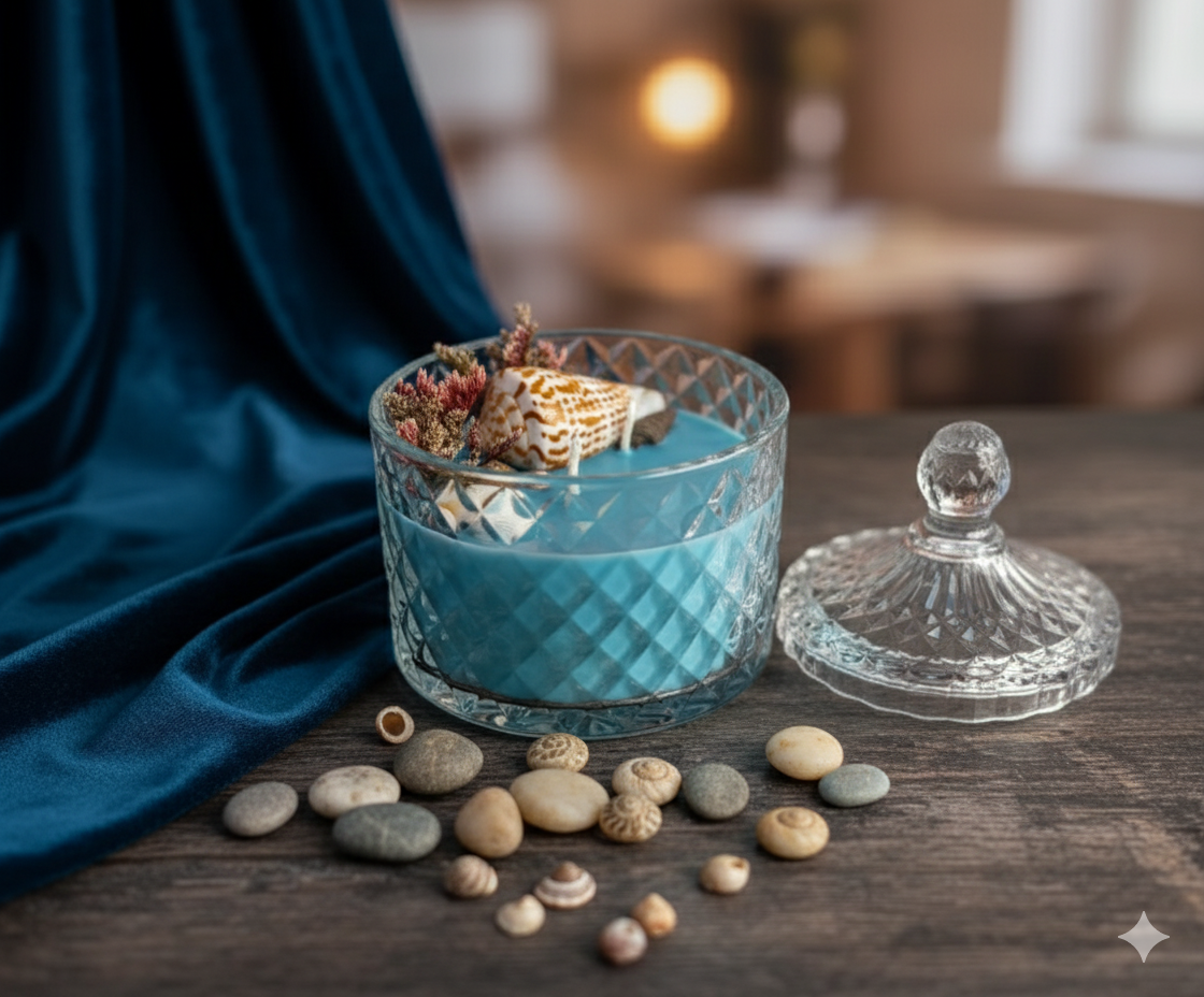 Decorative Ocean-Themed Candle in Crystal Jar (small)