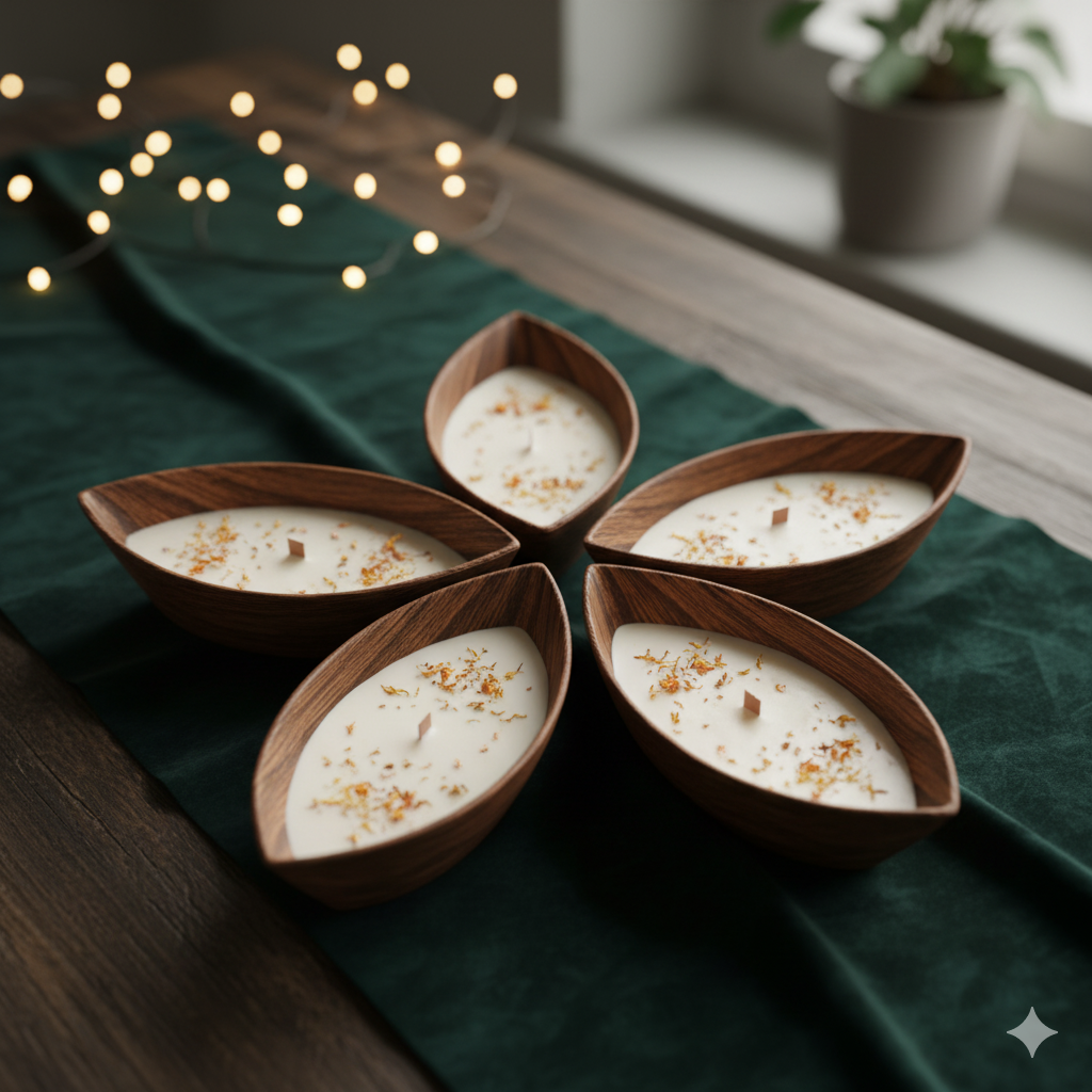 Wooden Pointed Boat Candles with sprinles