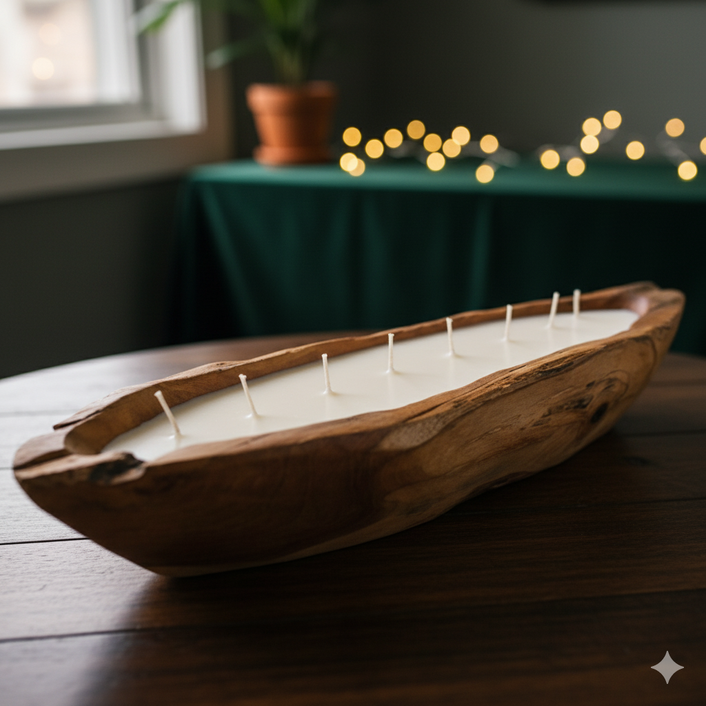 Wooden Pointed Boat Scented Candle