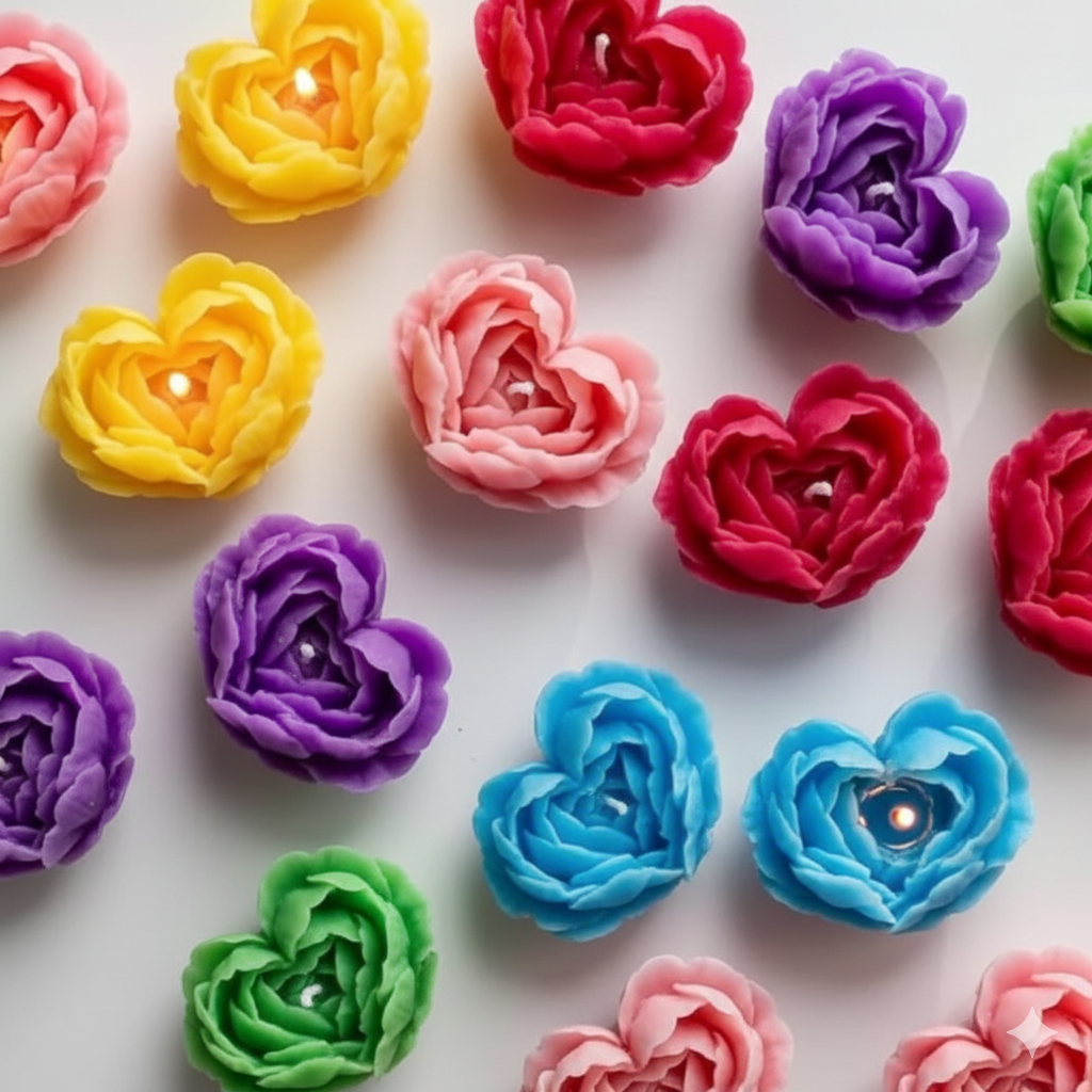 Colorful Heart-Shaped Rose Candles