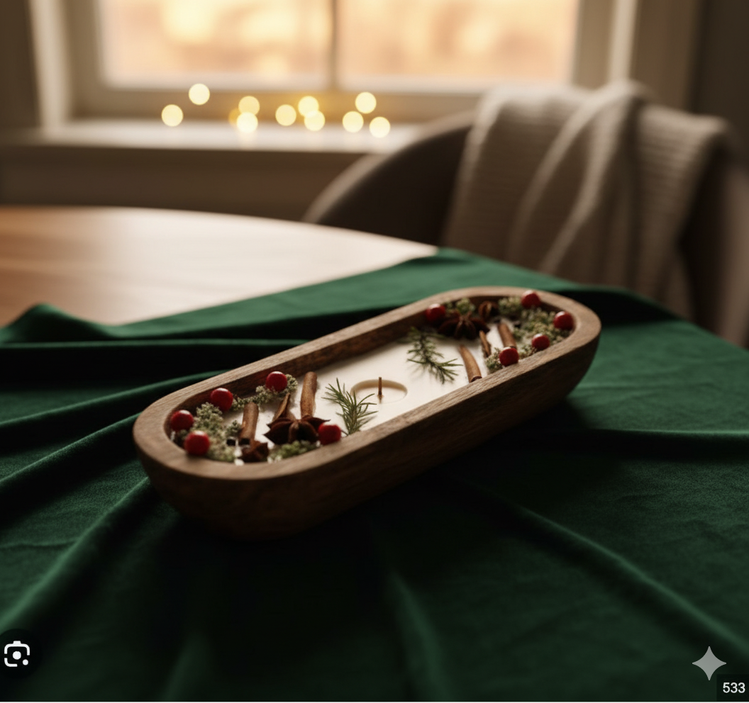 Wooden Boat Scented Candles with real Rosemarry, Cinnamon and Cloves