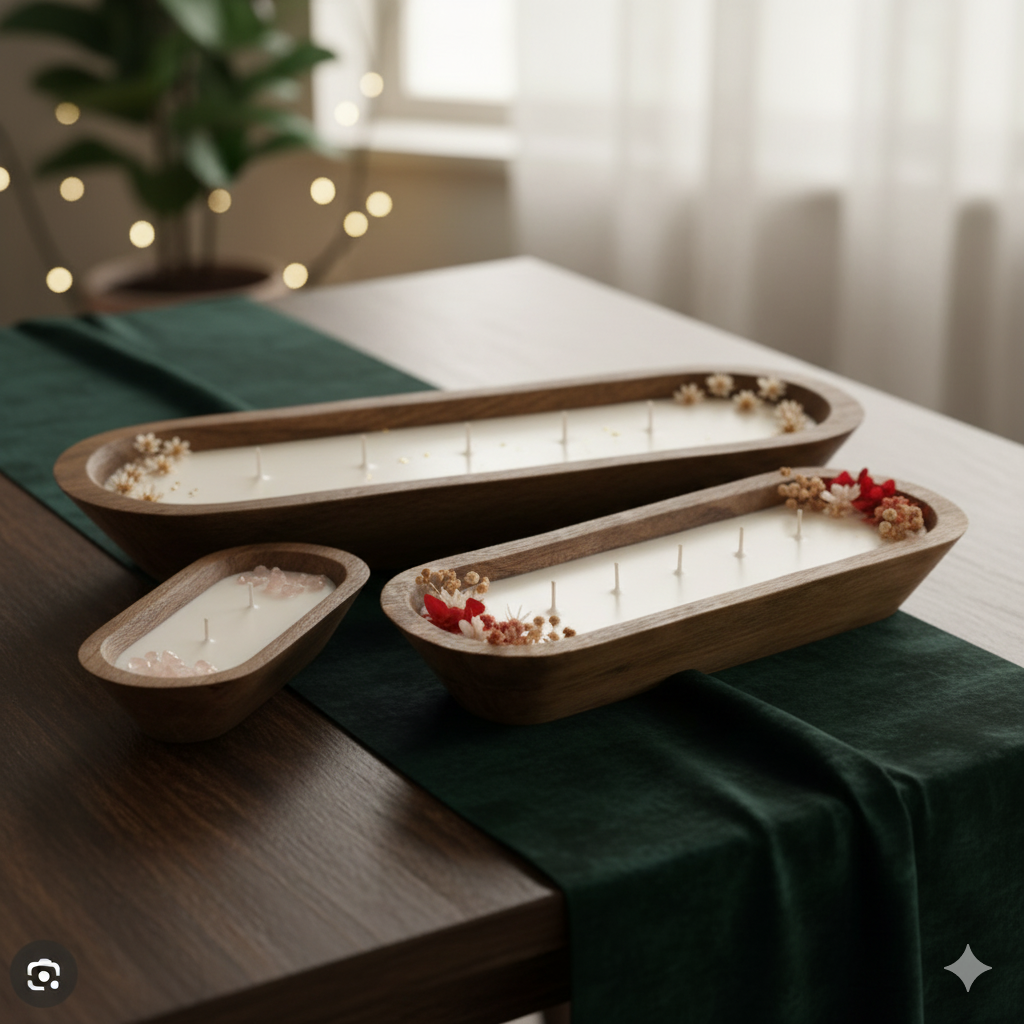Wooden Boat Scented Candles with real Rosemarry, Cinnamon and Cloves