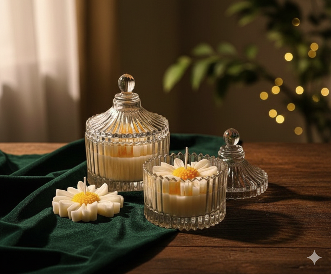 Crystal Jar with daisy flower on top