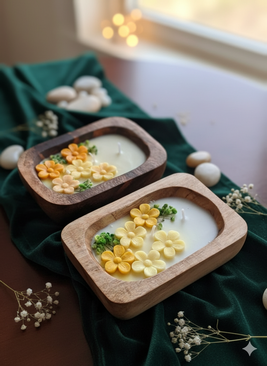 Wooden Square Boat Scented Candles